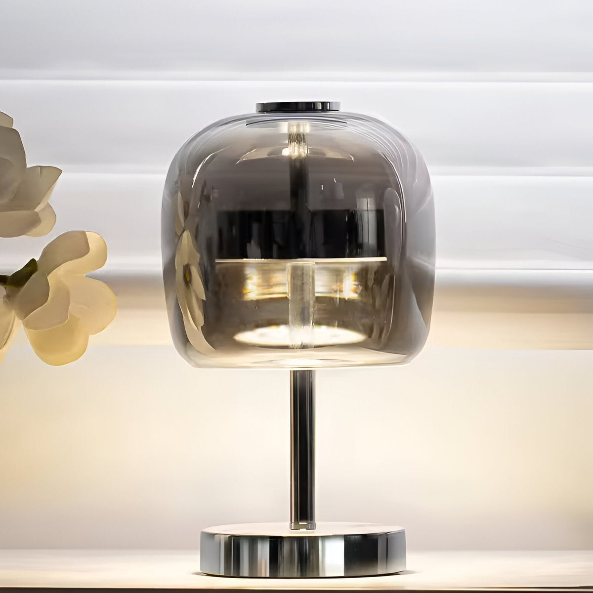 Avtoit | Gleam Glass Table Lamp – Smoky Grey USB-Powered Dimmable LED Light for Bedroom & Desk
