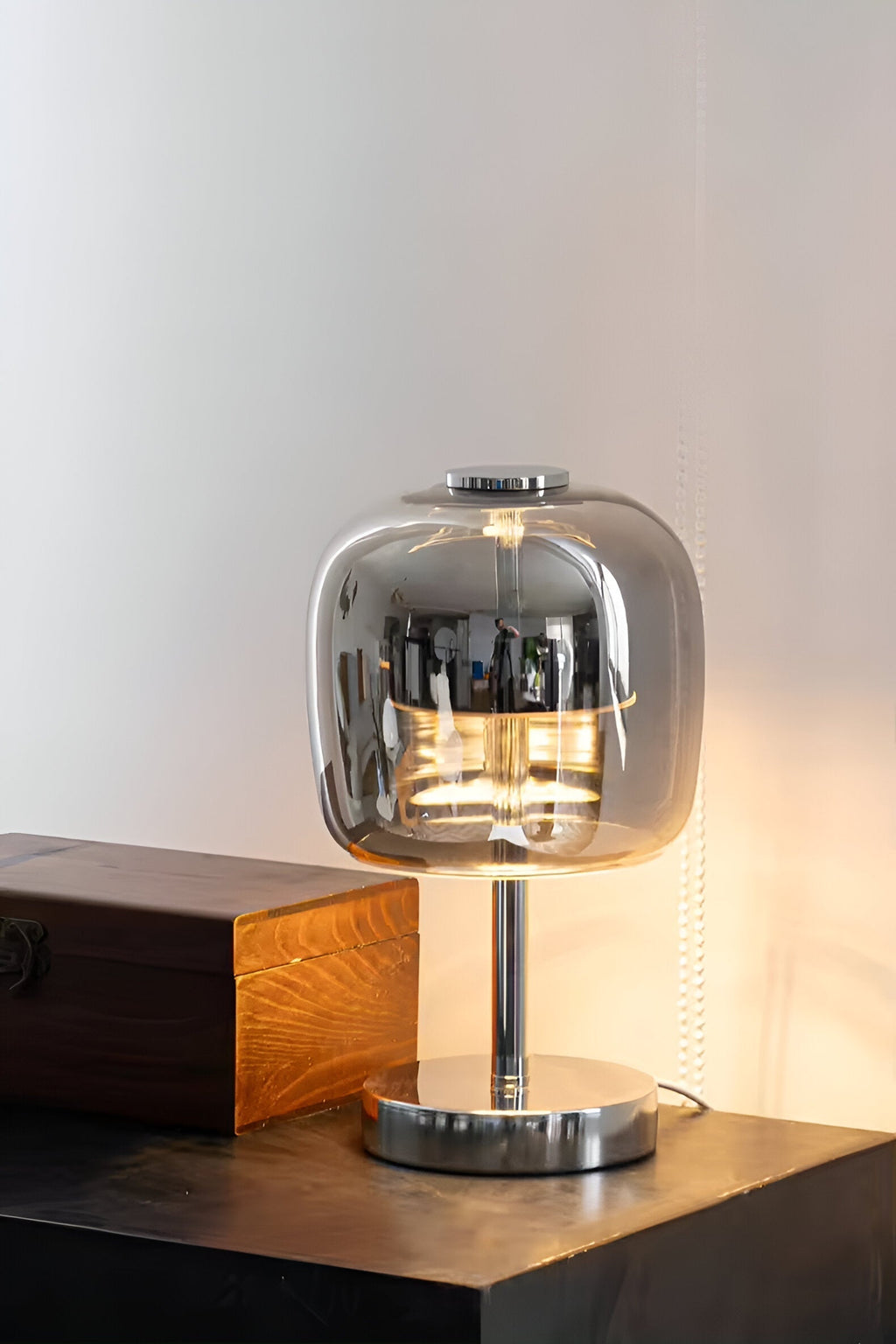 Avtoit | Gleam Glass Table Lamp – Smoky Grey USB-Powered Dimmable LED Light for Bedroom & Desk