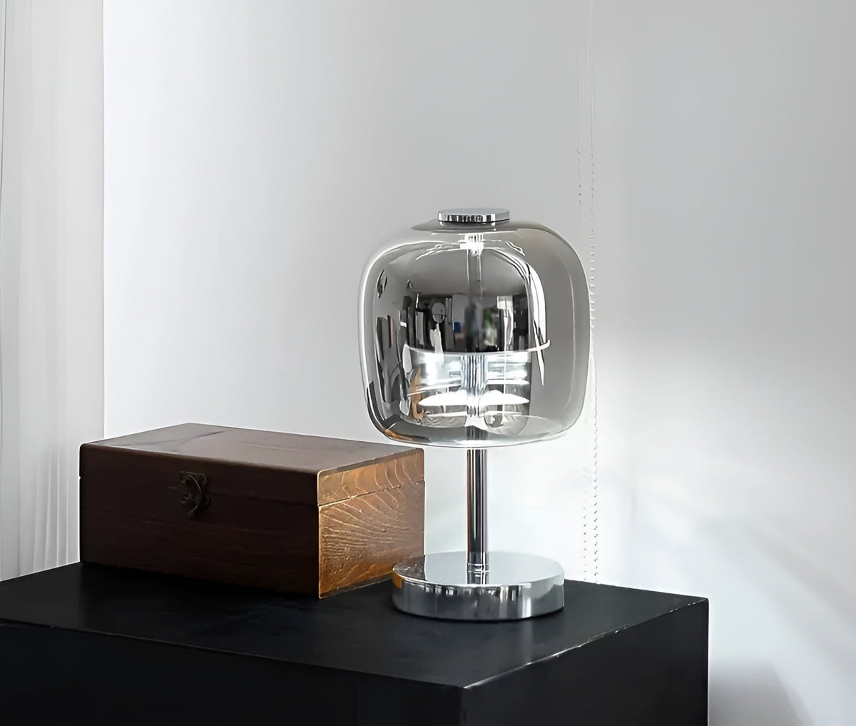 Avtoit | Gleam Glass Table Lamp – Smoky Grey USB-Powered Dimmable LED Light for Bedroom & Desk