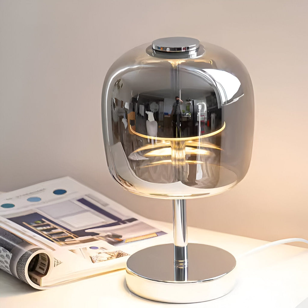 Avtoit | Gleam Glass Table Lamp – Smoky Grey USB-Powered Dimmable LED Light for Bedroom & Desk