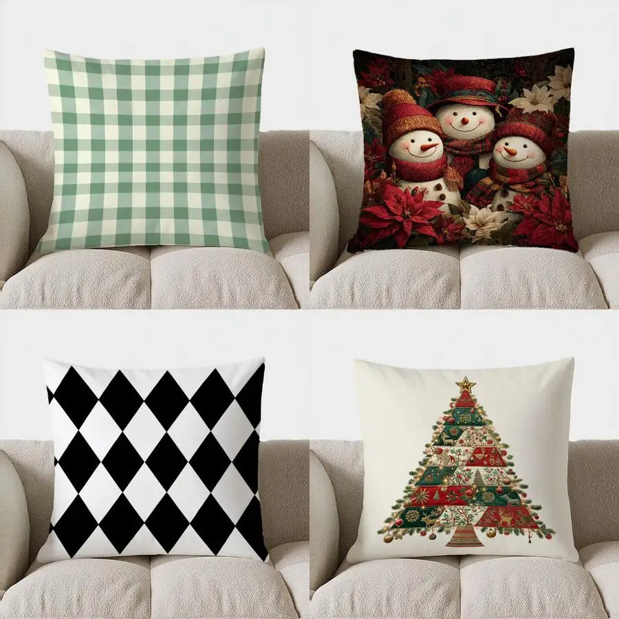 Avtoit | Green-White Checked Cushion Cover 40x40 | Decorative Cushion Cover