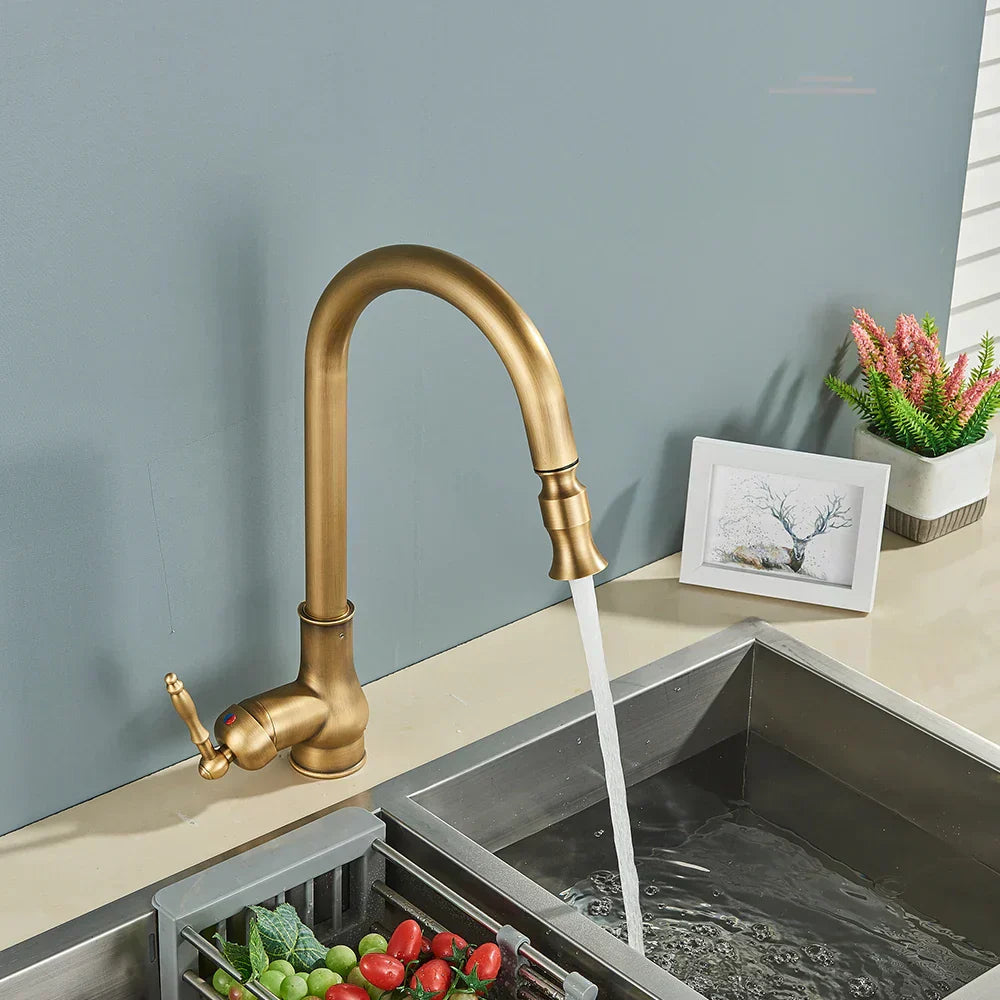 Avtoit | VintageTap Antique Brass Kitchen Tap – Retro Style Mixer Faucet with Swivel Spout