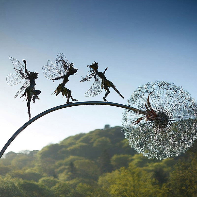 Avtoit | Fairies and Dandelions Dancing Together Sculpture for Outdoor Garden