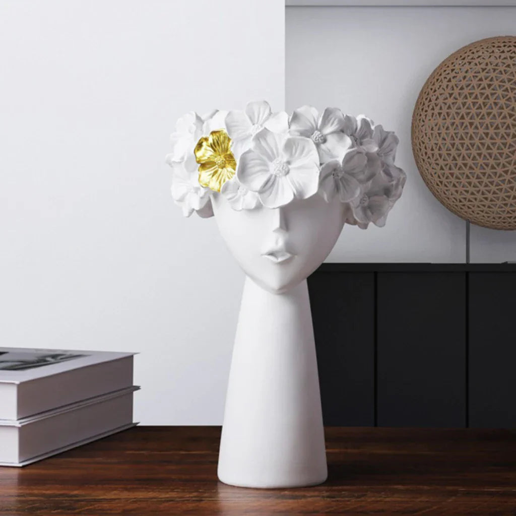 Avtoit | Nordic Girl Head Flower Resin Vase Statue Flower Vases for Office Desktop Dried Flowers Ornaments Decor Container