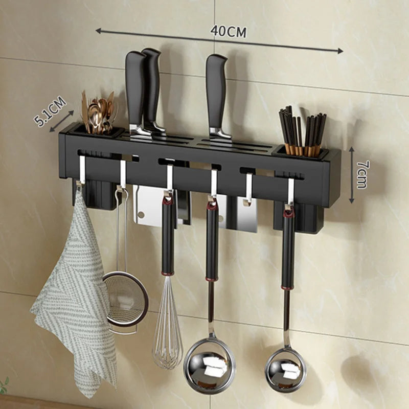 Avtoit | Organize Your Kitchen: Stainless Steel Wall-Mounted Knife Holder Shelf - Nail-Free Storage Shelf with Hooks for Cutlery - Cabinet Organizer for a Tidy Kitchen