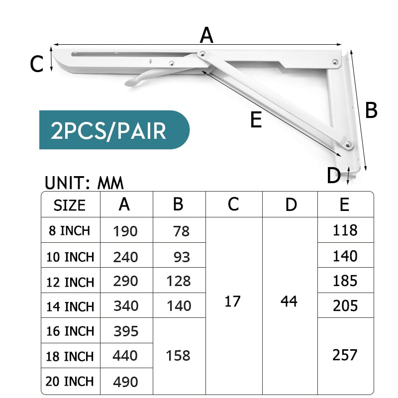 Avtoit | 2-piece set collapsible shelf brackets, heavy-duty, made of stainless steel for tables, motorhomes and space-saving