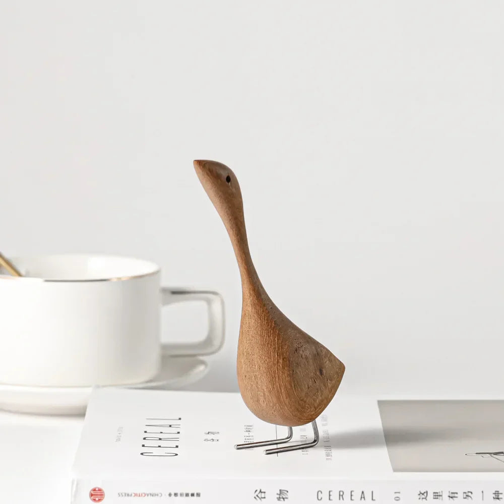 Avtoit | Nordic Wooden Goose Figures Abstract Teak Wood Sculpture Love Couple Figures Natural Animal Ornaments for Home Decoration