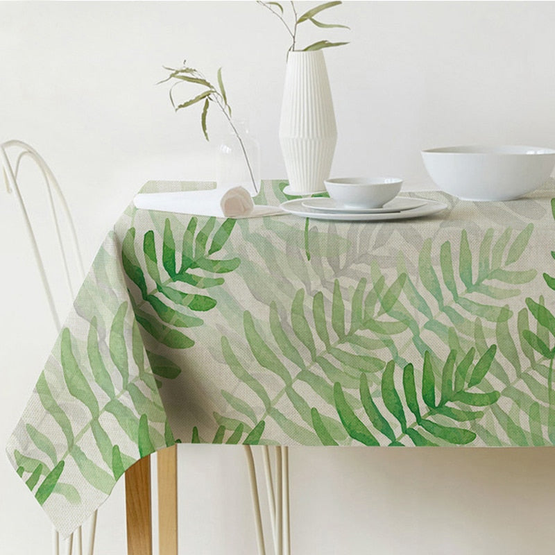 Avtoit | Nordic modern linen cotton square green tropical leaf tablecloth cover cloth
