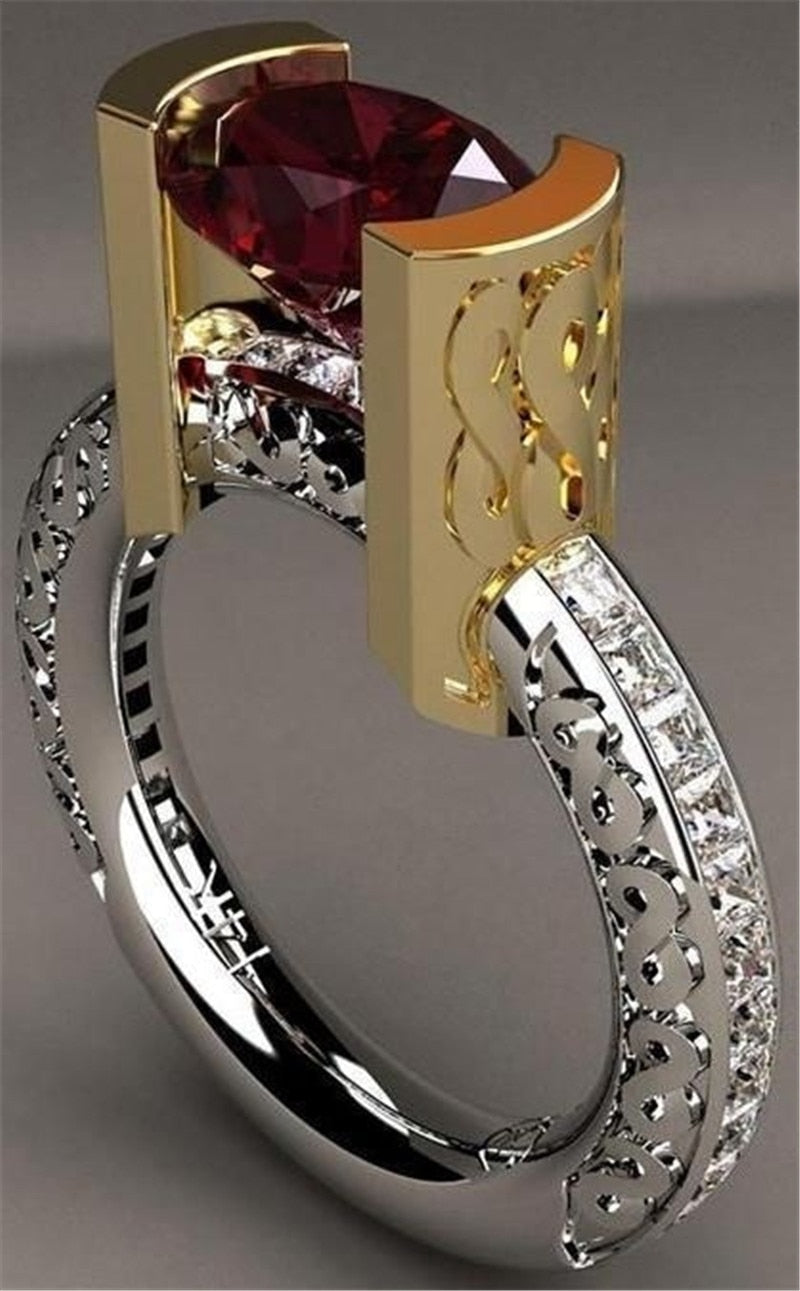 Avtoit | Fashion New Ring With Red Stones For Women Vintage Crystal Zircon Rings