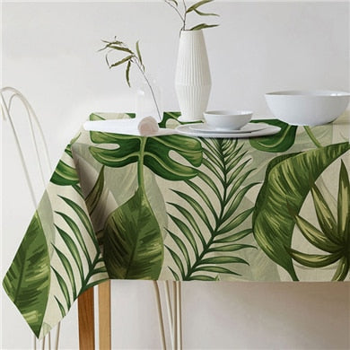 Avtoit | Nordic modern linen cotton square green tropical leaf tablecloth cover cloth
