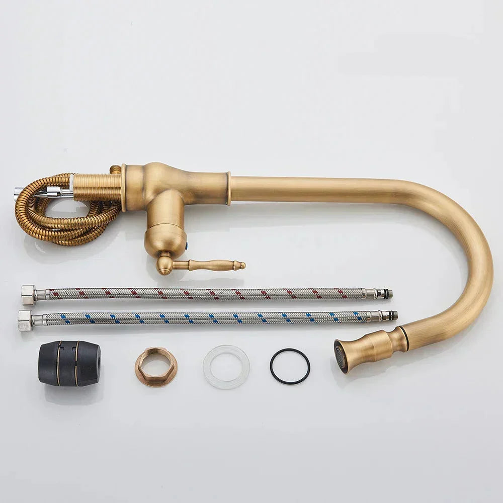 Avtoit | VintageTap Antique Brass Kitchen Tap – Retro Style Mixer Faucet with Swivel Spout