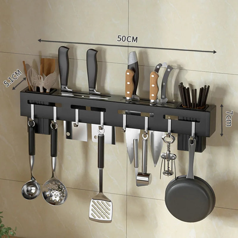 Avtoit | Organize Your Kitchen: Stainless Steel Wall-Mounted Knife Holder Shelf - Nail-Free Storage Shelf with Hooks for Cutlery - Cabinet Organizer for a Tidy Kitchen