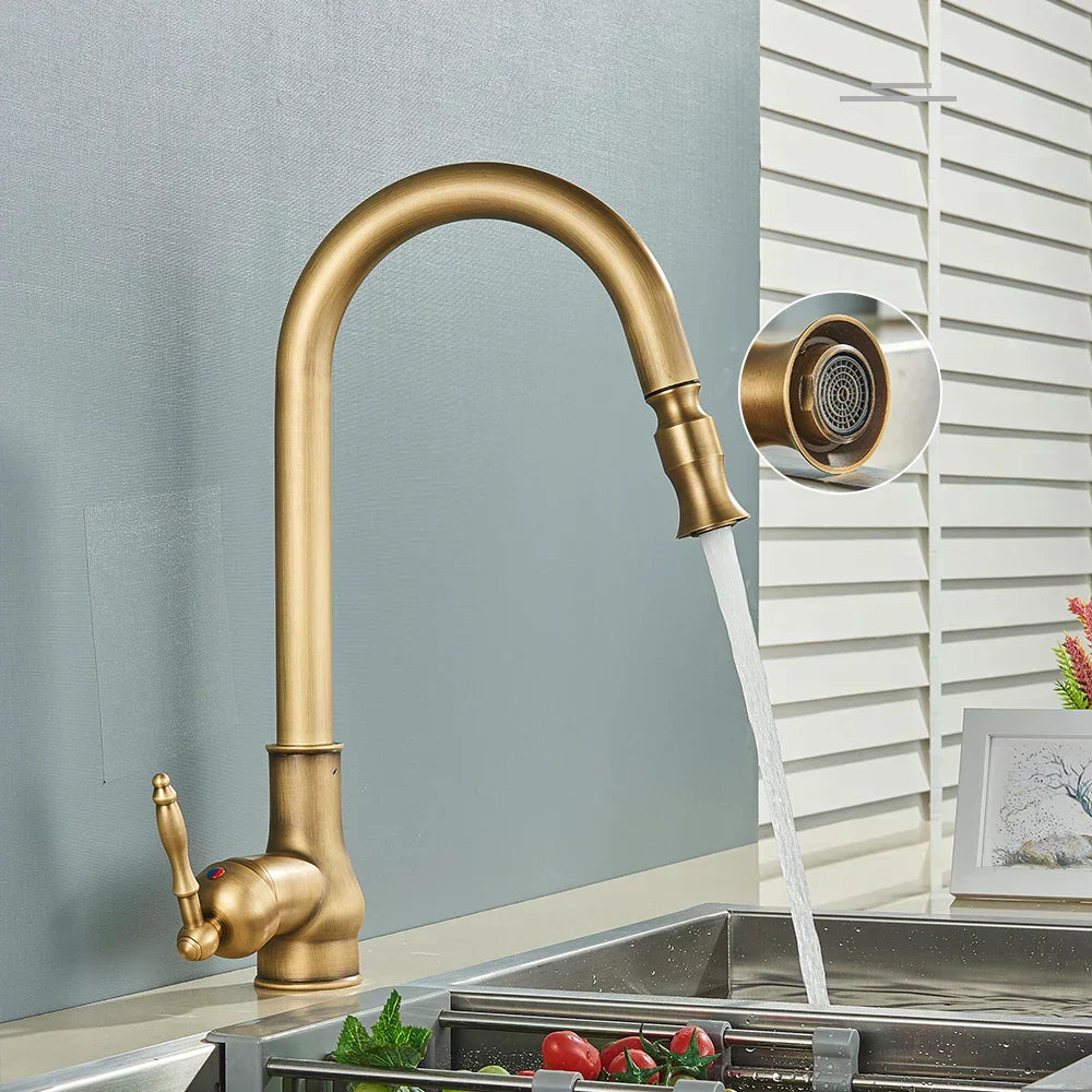 Avtoit | VintageTap Antique Brass Kitchen Tap – Retro Style Mixer Faucet with Swivel Spout
