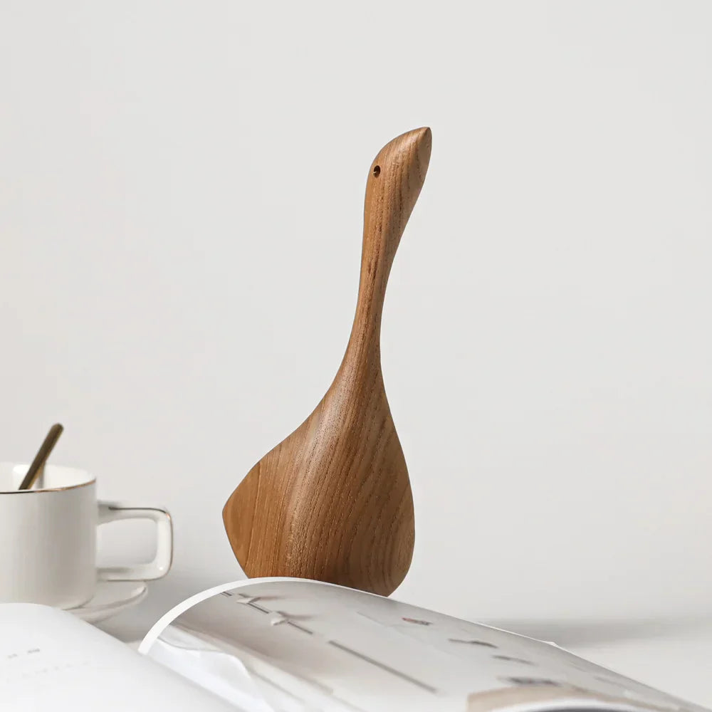 Avtoit | Nordic Wooden Goose Figures Abstract Teak Wood Sculpture Love Couple Figures Natural Animal Ornaments for Home Decoration