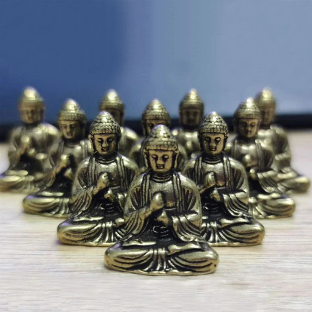 Avtoit | 10 pieces mini brass sitting Buddha statue figure for travel Buddhism worship home office desk decoration