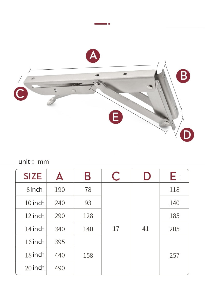Avtoit | 2-piece set collapsible shelf brackets, heavy-duty, made of stainless steel for tables, motorhomes and space-saving
