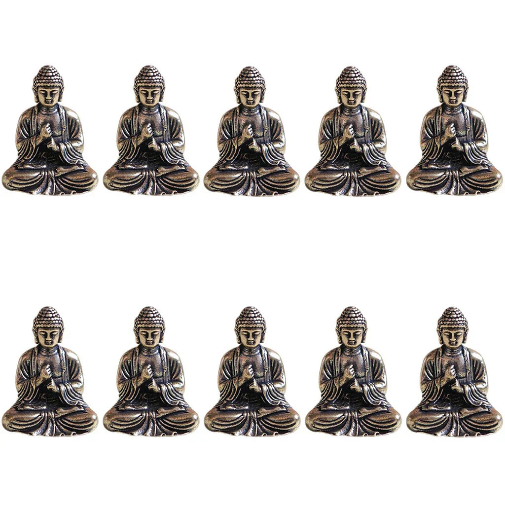 Avtoit | 10 pieces mini brass sitting Buddha statue figure for travel Buddhism worship home office desk decoration