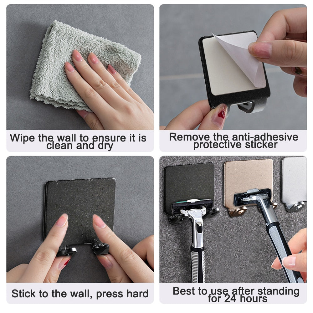 Avtoit | Punch-free Razor Holder Storage Hook (1/2/3 Pieces) - Wall Mounted Men's Razor Shelf for the Bathroom