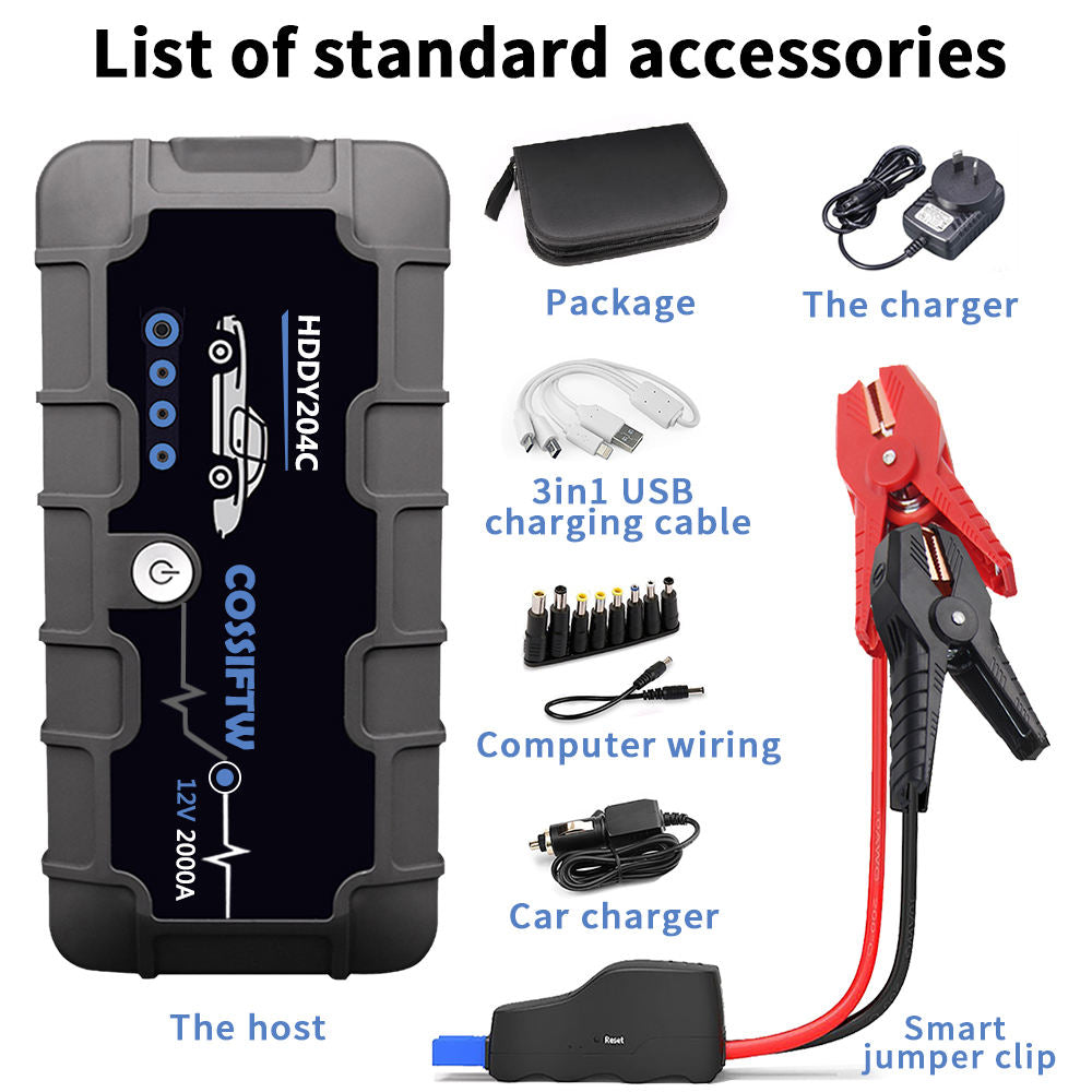 Avtoit | 2000A UltraSafe 12V Car Jump Starter – Portable Battery Booster Pack with USB Charger & LED Flashlight – Up to 6.0L Petrol / 3.0L Diesel Engines