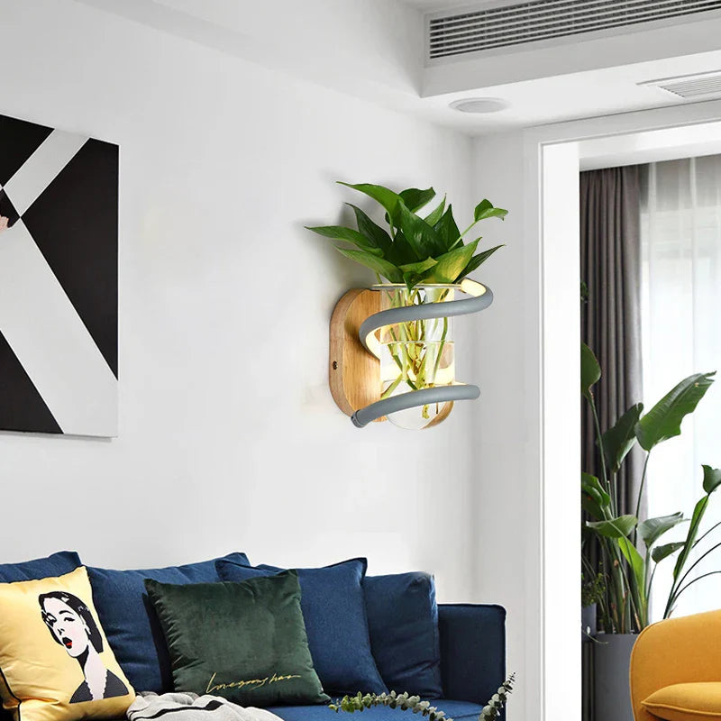 Avtoit | Nordic Unique Wooden Outdoor Wall Vase Lamp