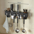 Avtoit | Organize Your Kitchen: Stainless Steel Wall-Mounted Knife Holder Shelf - Nail-Free Storage Shelf with Hooks for Cutlery - Cabinet Organizer for a Tidy Kitchen