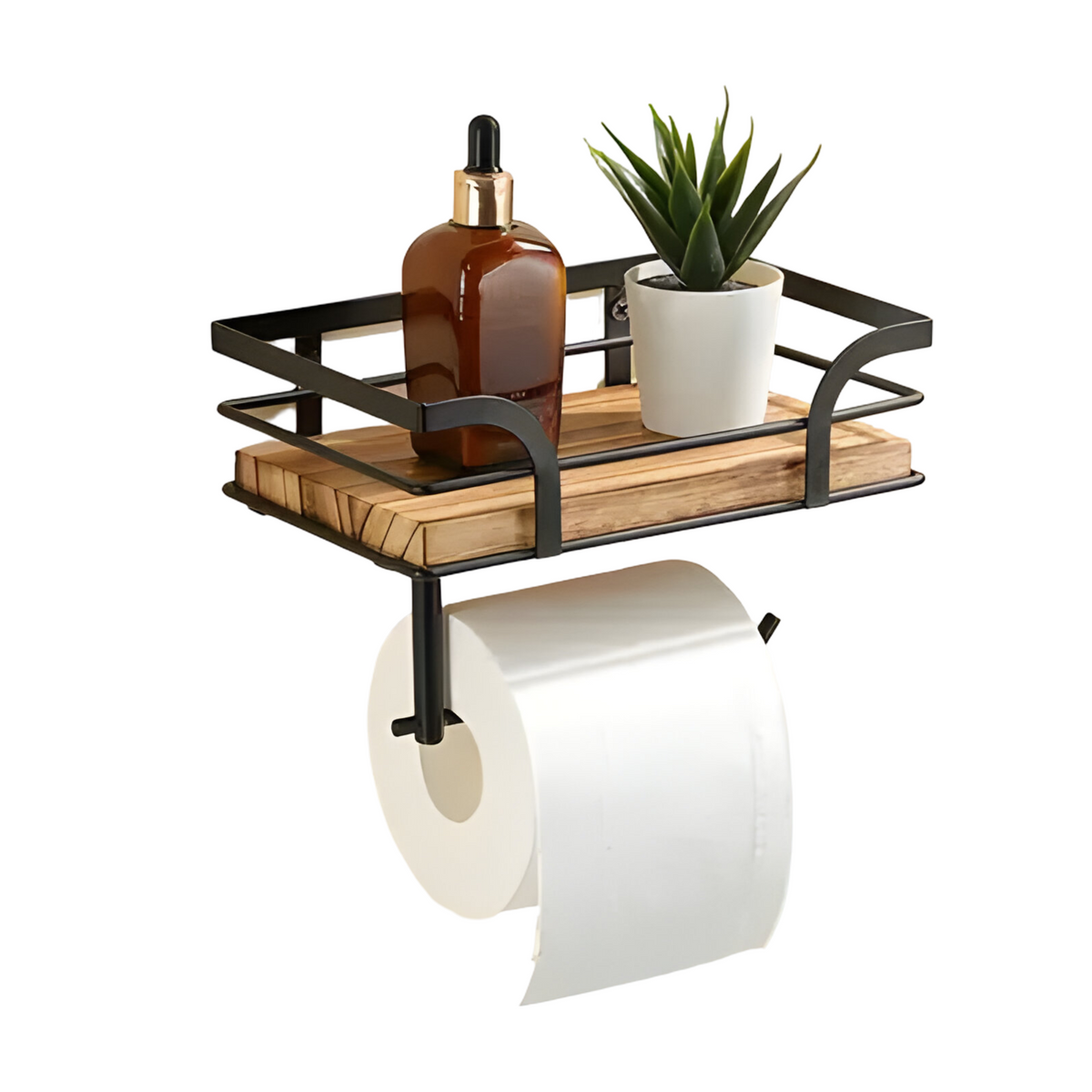 Avtoit | Wood Wall Shelf with Paper Holder | Bathroom Organizer