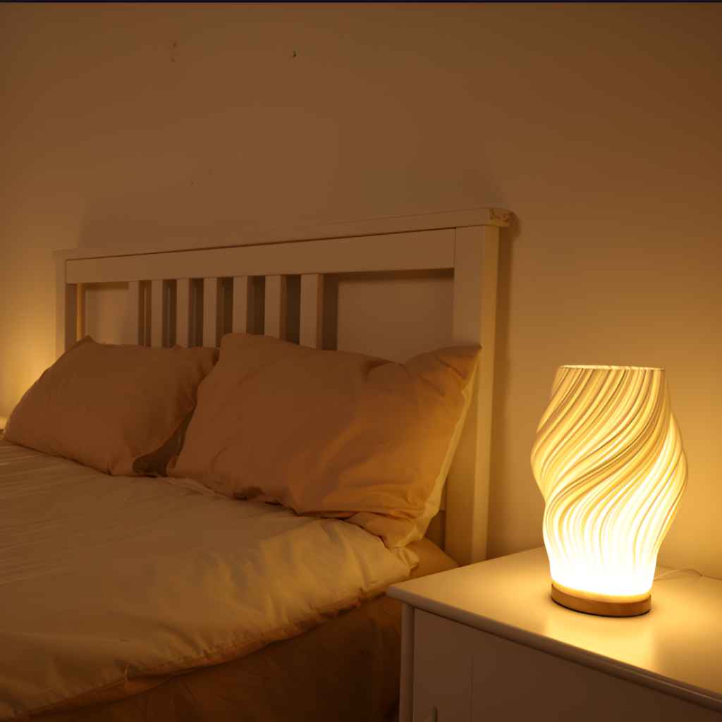 Avtoit | DreamWave - Modern cream-colored 3D wave lamp with elegant metal base