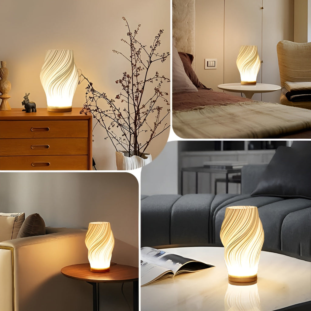 Avtoit | DreamWave - Modern cream-colored 3D wave lamp with elegant metal base