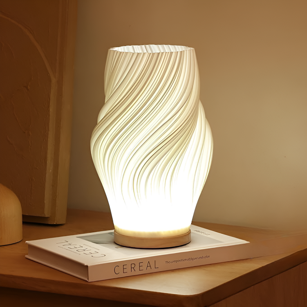 Avtoit | DreamWave - Modern cream-colored 3D wave lamp with elegant metal base