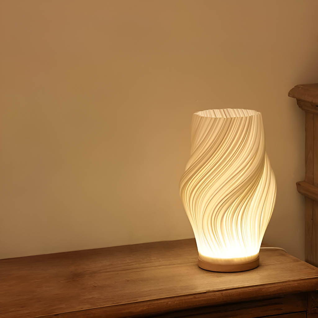 Avtoit | DreamWave - Modern cream-colored 3D wave lamp with elegant metal base