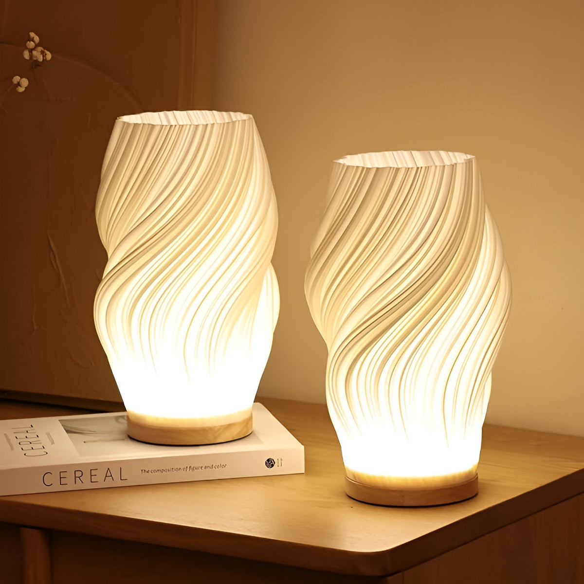 Avtoit | DreamWave - Modern cream-colored 3D wave lamp with elegant metal base