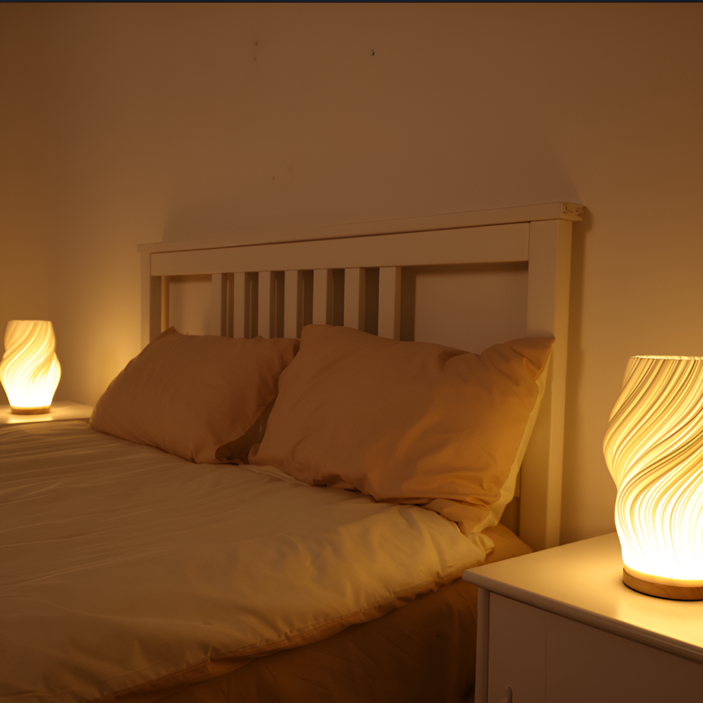 Avtoit | DreamWave - Modern cream-colored 3D wave lamp with elegant metal base