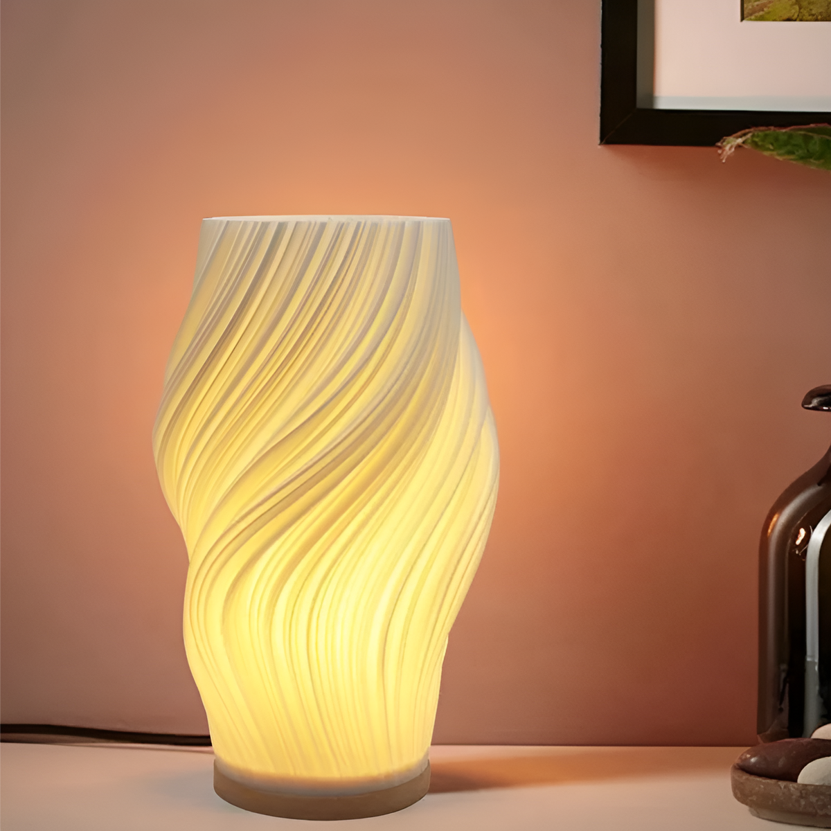 Avtoit | DreamWave - Modern cream-colored 3D wave lamp with elegant metal base