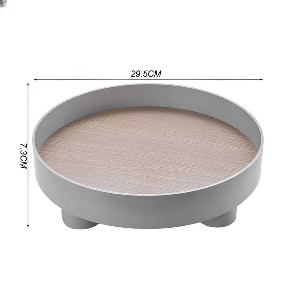 Avtoit | Round Serving Tray - Decorative Tray Made of Wood - White Tray Made of Ceramic