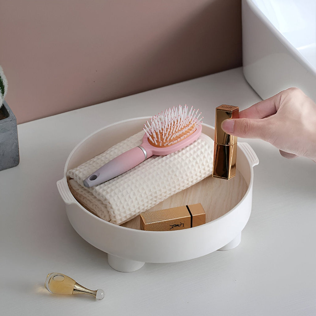 Avtoit | Round Serving Tray - Decorative Tray Made of Wood - White Tray Made of Ceramic