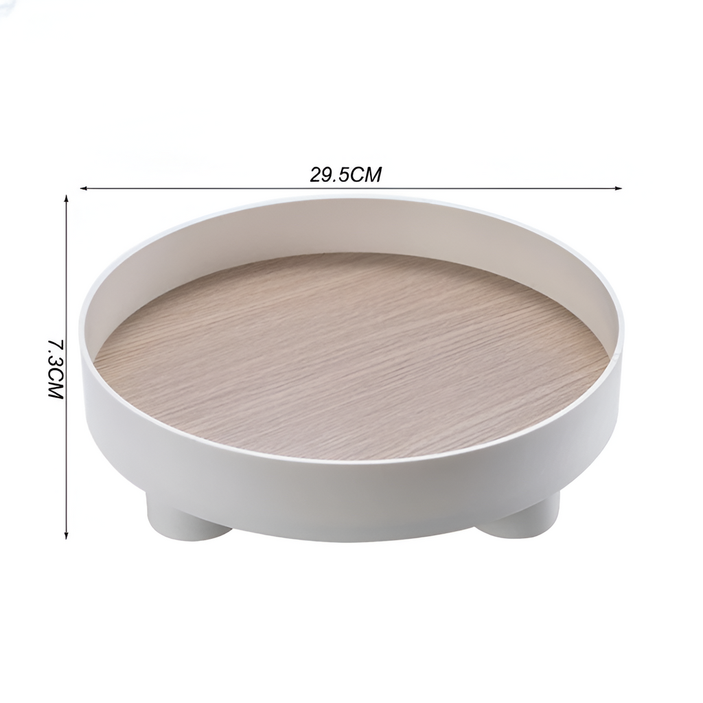 Avtoit | Round Serving Tray - Decorative Tray Made of Wood - White Tray Made of Ceramic