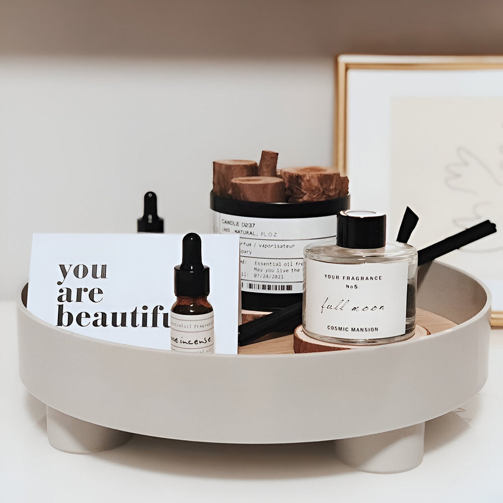 Avtoit | Round Serving Tray - Decorative Tray Made of Wood - White Tray Made of Ceramic
