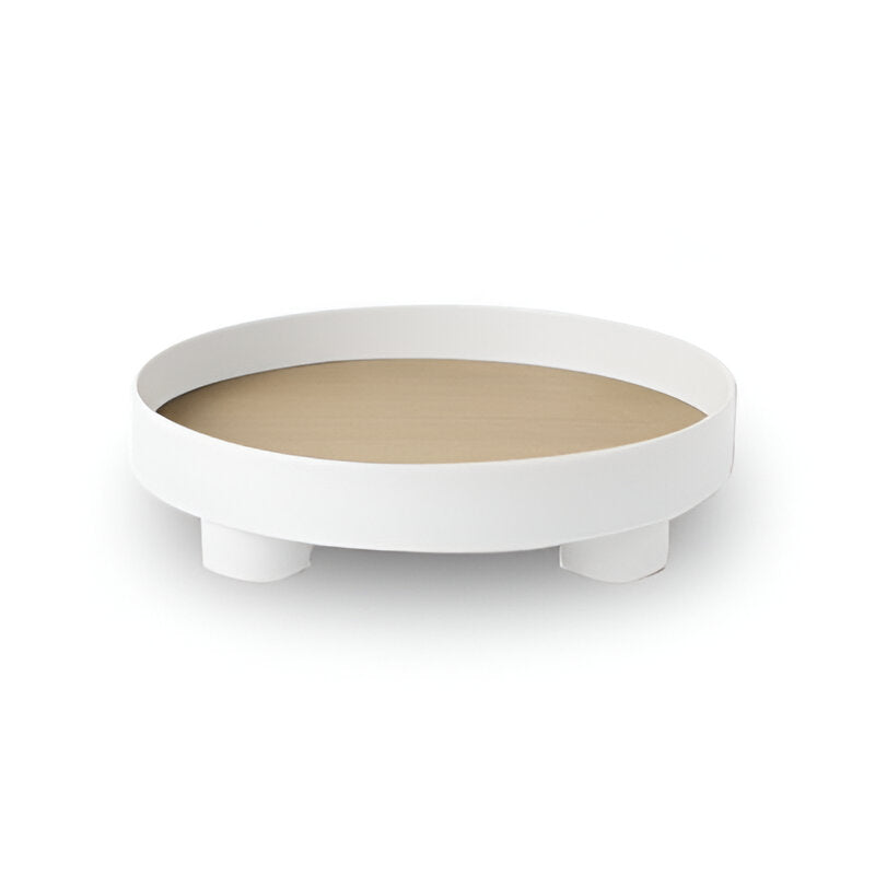Avtoit | Round Serving Tray - Decorative Tray Made of Wood - White Tray Made of Ceramic