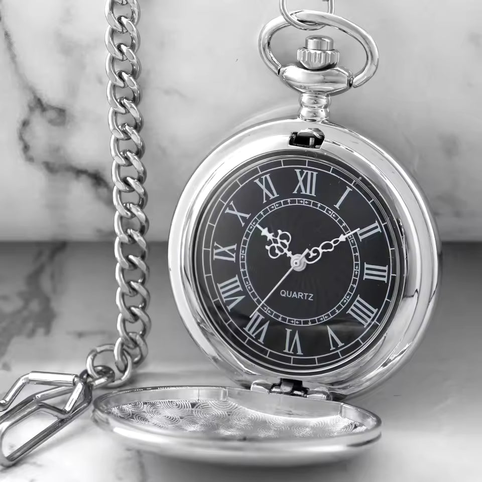 Avtoit | Silver Full Hunter Pocket Watch with Classical and Antique Look - Elaborately designed to be the perfect complement to your wardrobe