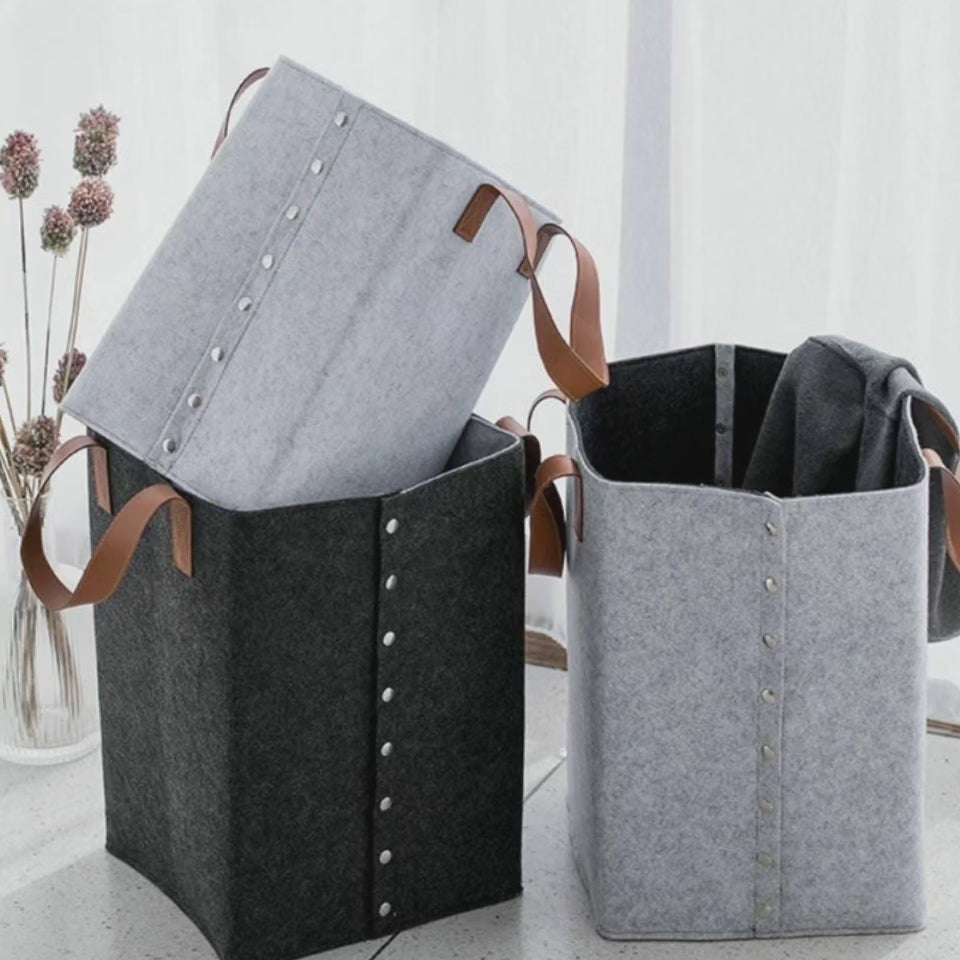 Avtoit | Collapsible laundry basket with leather handles