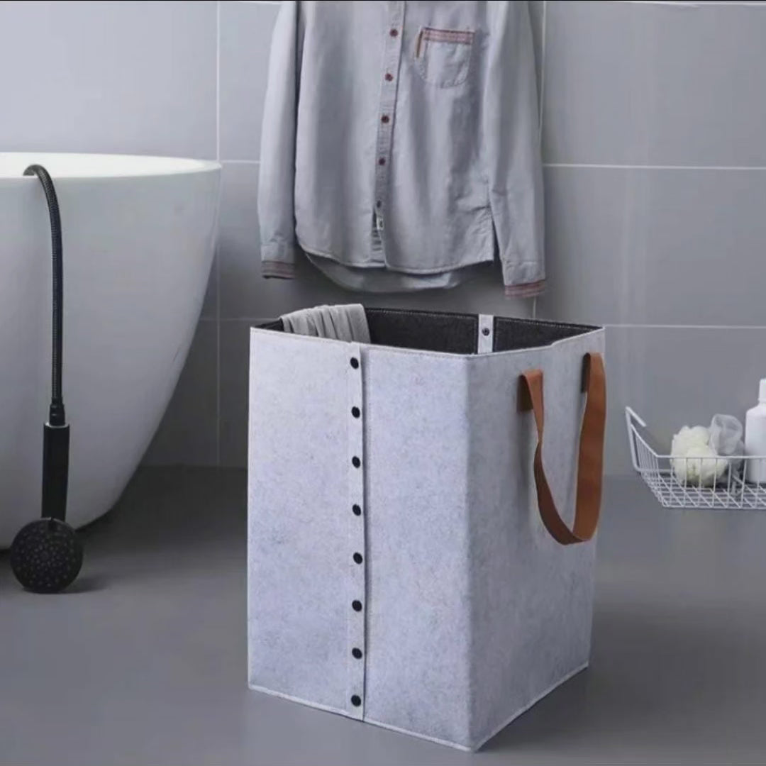 Avtoit | Collapsible laundry basket with leather handles