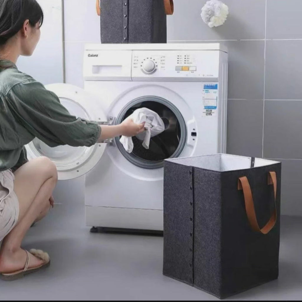 Avtoit | Collapsible laundry basket with leather handles