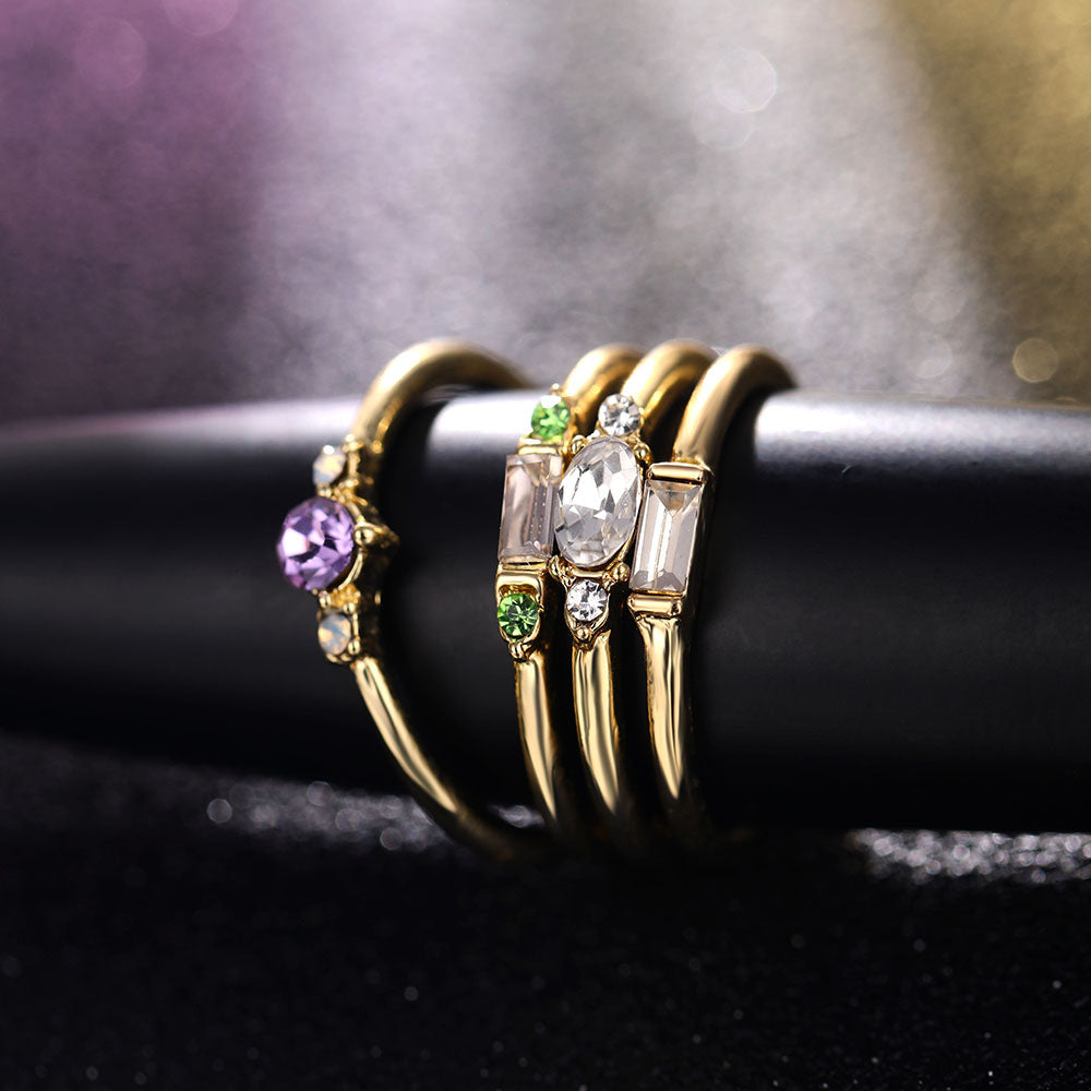 Avtoit | Geometric Gold Color Combination Round Zircon Crystal Rings Set