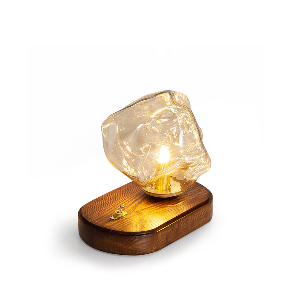 Avtoit | RusticLume – Amber Glass and Wooden Table Lamp