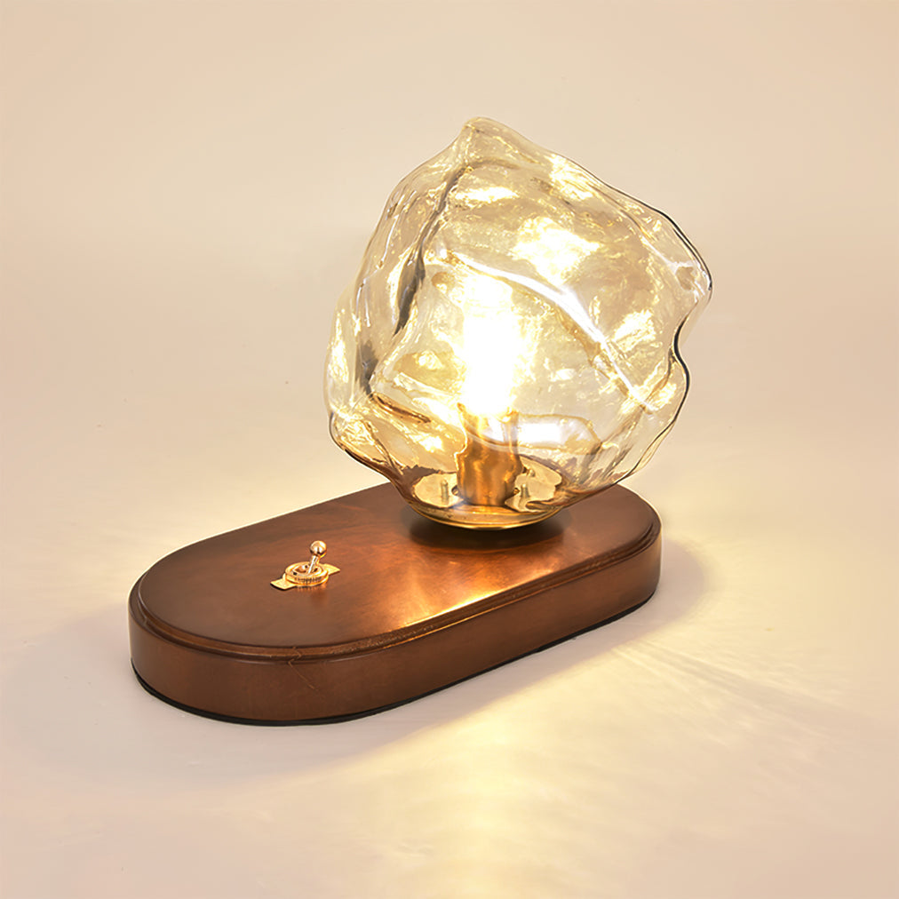 Avtoit | RusticLume – Amber Glass and Wooden Table Lamp