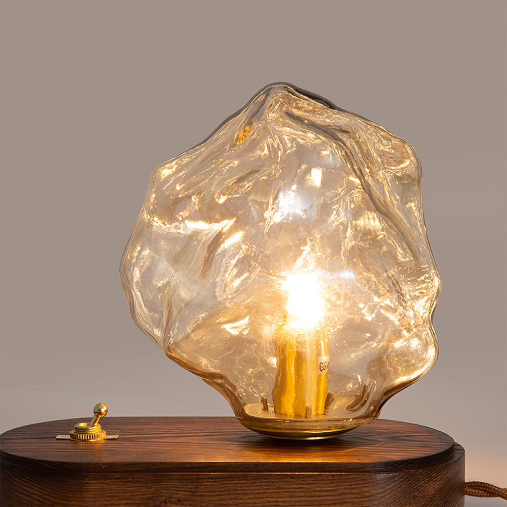 Avtoit | RusticLume – Amber Glass and Wooden Table Lamp
