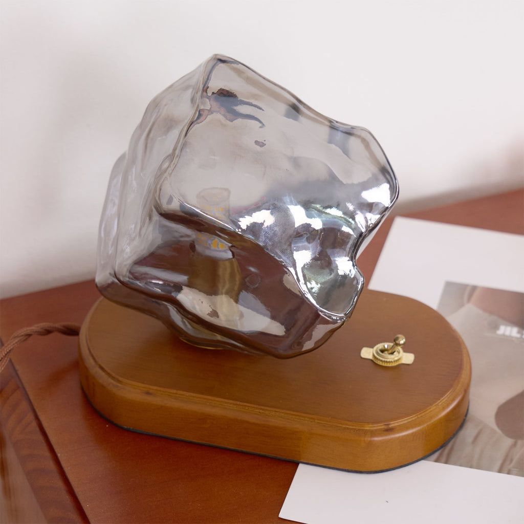 Avtoit | RusticLume – Amber Glass and Wooden Table Lamp