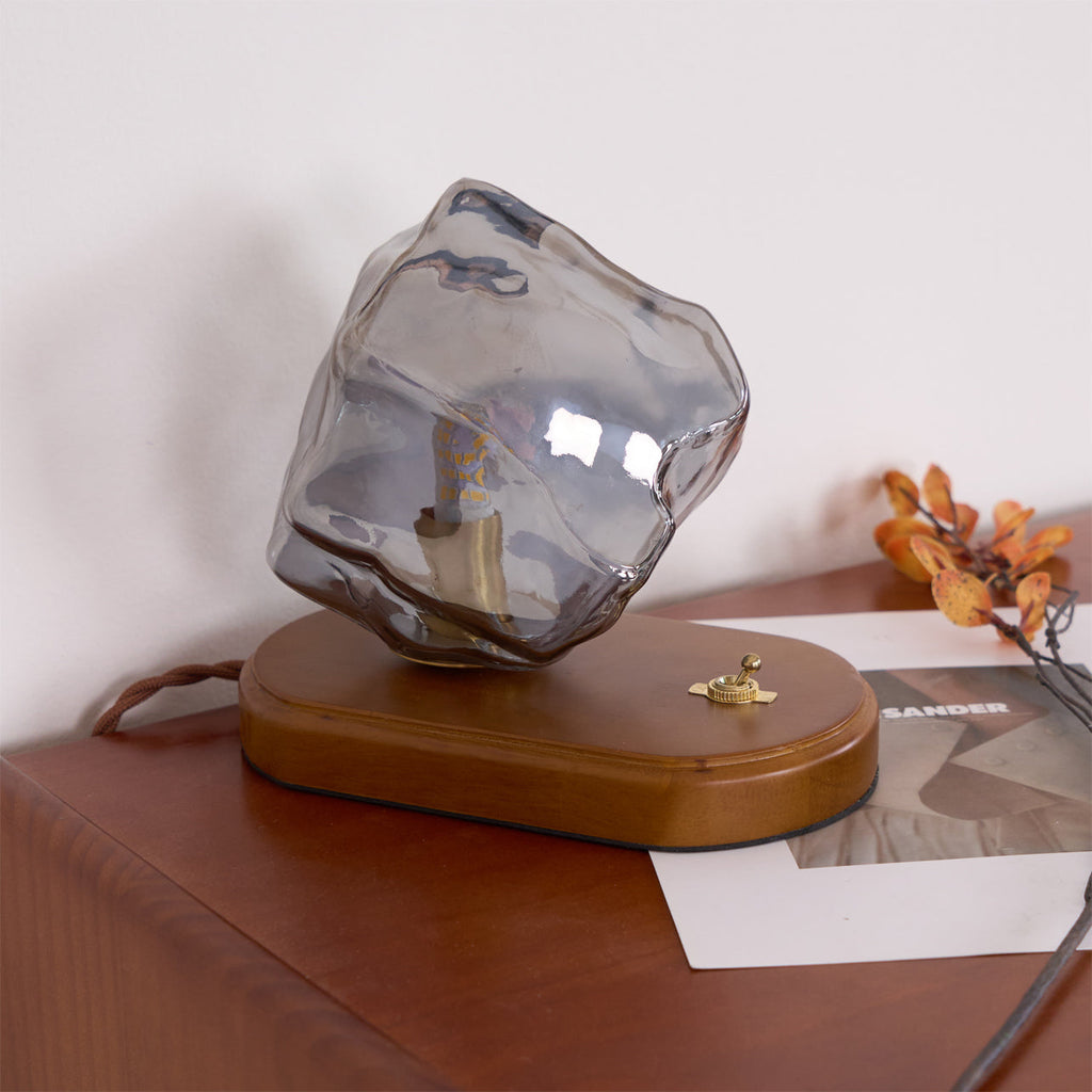 Avtoit | RusticLume – Amber Glass and Wooden Table Lamp