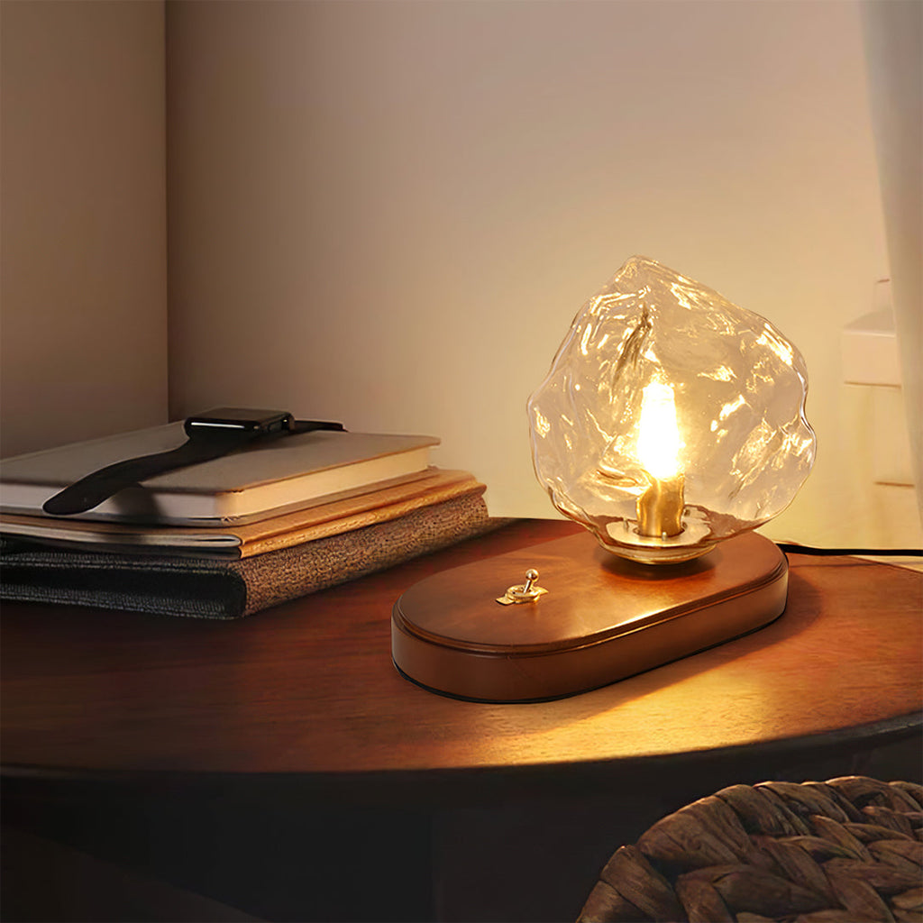 Avtoit | RusticLume – Amber Glass and Wooden Table Lamp