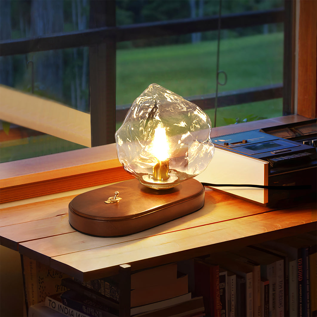 Avtoit | RusticLume – Amber Glass and Wooden Table Lamp